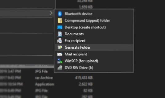 Seamless Integration with Windows — Access Generate Folder from the Context Menu Once installed, Generate Folder integrates smoothly into the Windows shell context menu under "Send to", allowing quick folder creation with just a right-click: